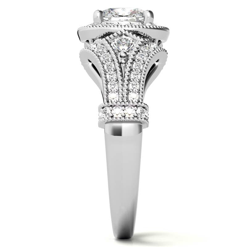Antique Halo Cushion Moissanite Engagement Ring