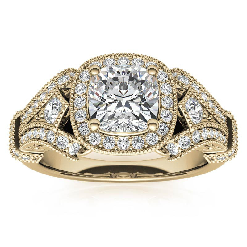 Antique Halo Cushion Moissanite Engagement Ring