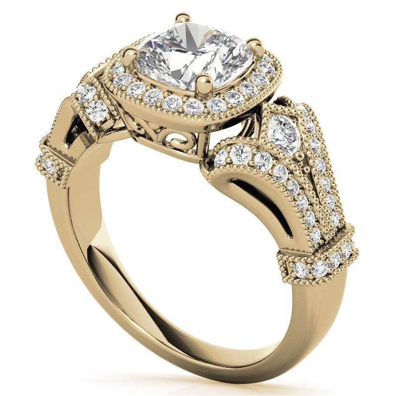 Antique Halo Cushion Moissanite Engagement Ring