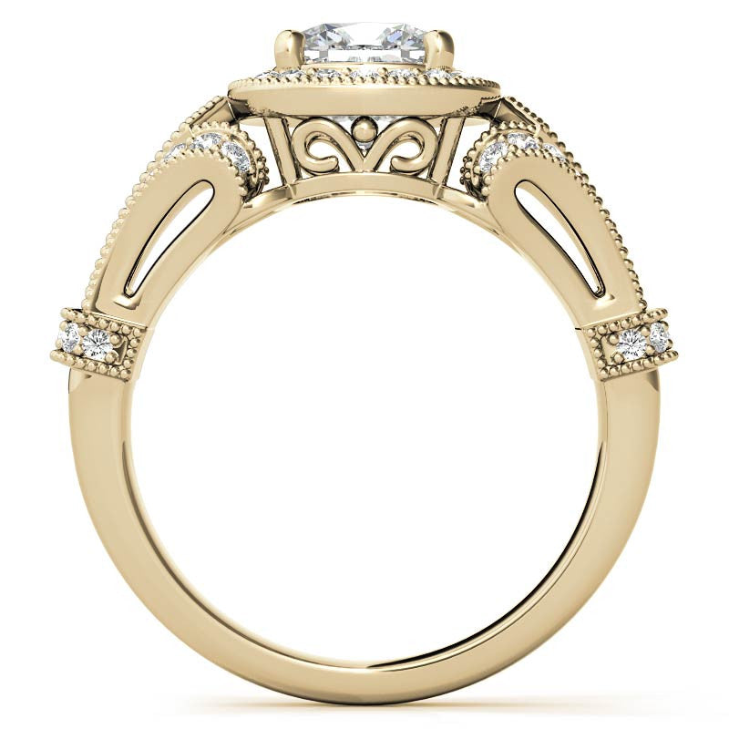 Antique Halo Cushion Moissanite Engagement Ring