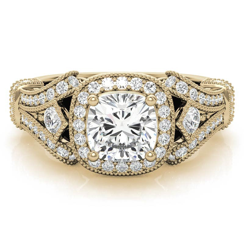 Antique Halo Cushion Moissanite Engagement Ring