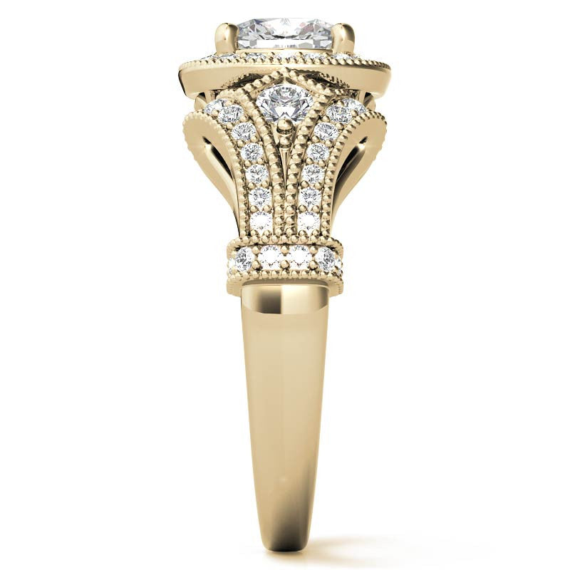 Antique Halo Cushion Moissanite Engagement Ring