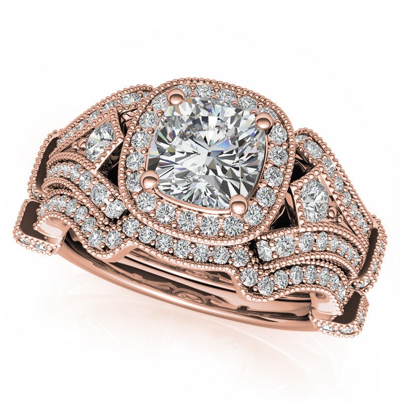 Antique Halo Cushion Moissanite Engagement Ring