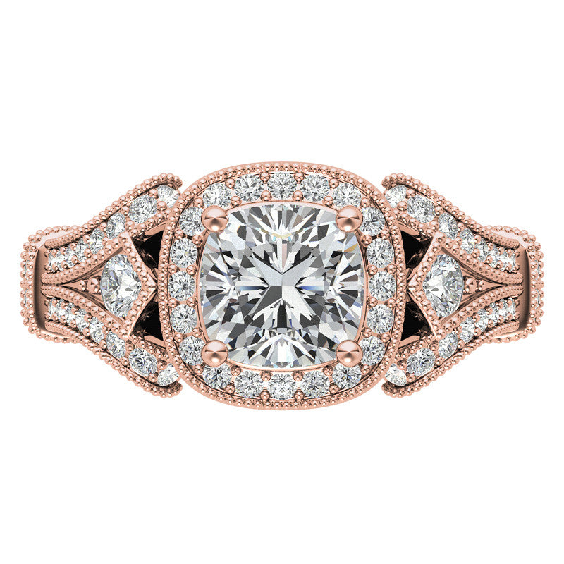 Antique Halo Cushion Moissanite Engagement Ring