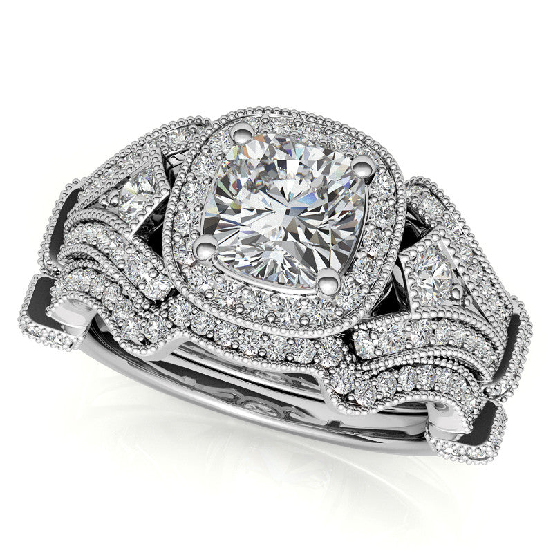 Antique Halo Cushion Moissanite Engagement Ring