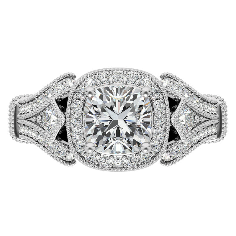 Antique Halo Cushion Moissanite Engagement Ring