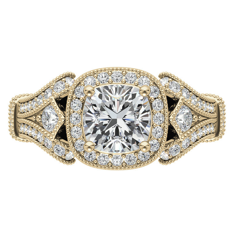 Antique Halo Cushion Moissanite Engagement Ring