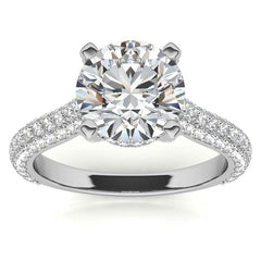 Round Pave Moissanite Cathedral Engagement Ring with Hidden Halo