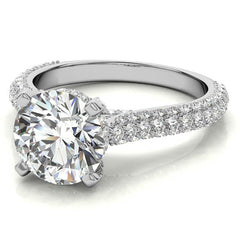 Round Pave Moissanite Cathedral Engagement Ring with Hidden Halo