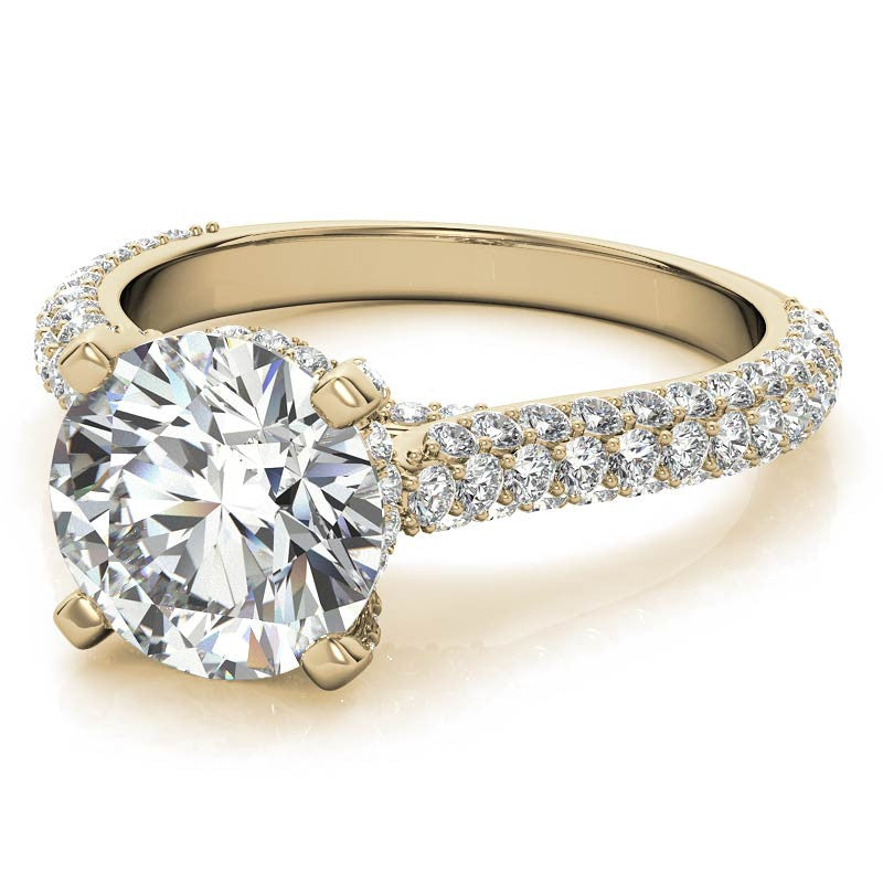 Round Pave Moissanite Cathedral Engagement Ring with Hidden Halo