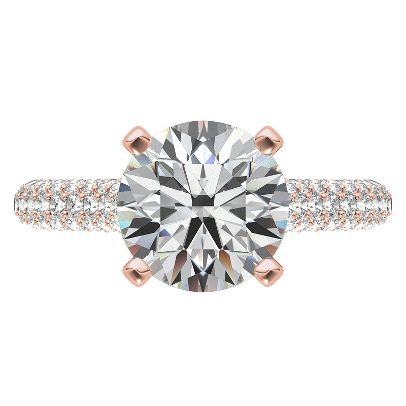 Round Pave Moissanite Cathedral Engagement Ring with Hidden Halo