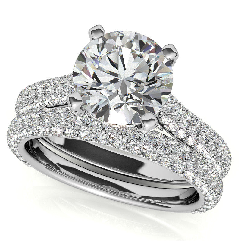 Round Pave Moissanite Cathedral Engagement Ring with Hidden Halo