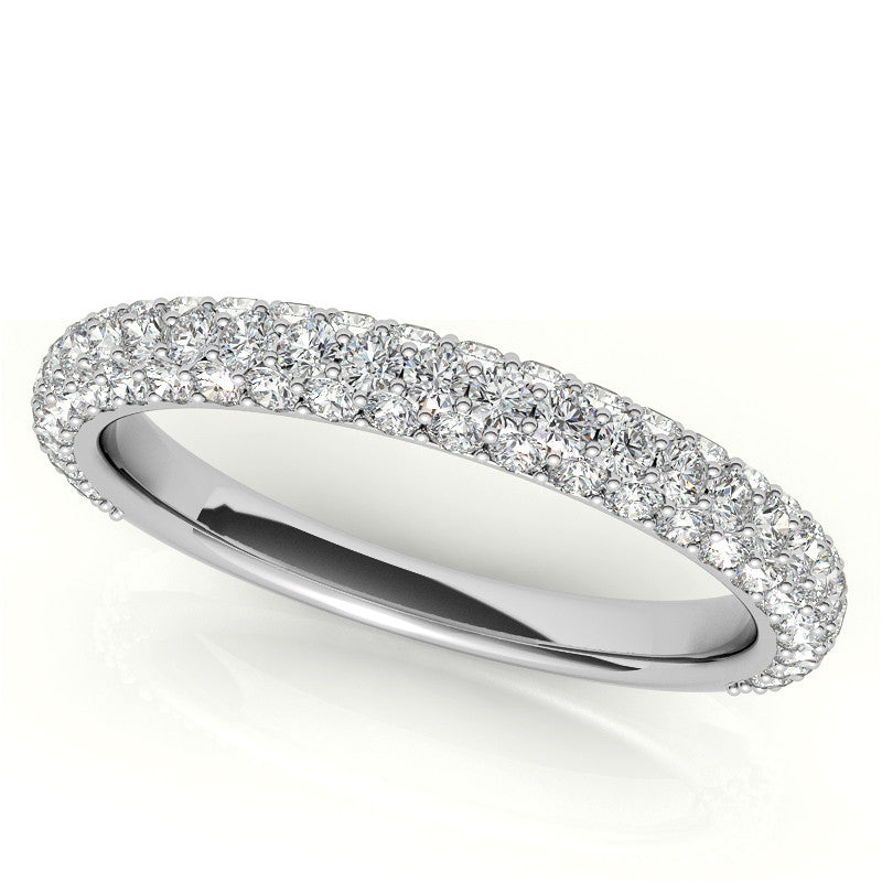 Round Pave Moissanite Cathedral Engagement Ring with Hidden Halo