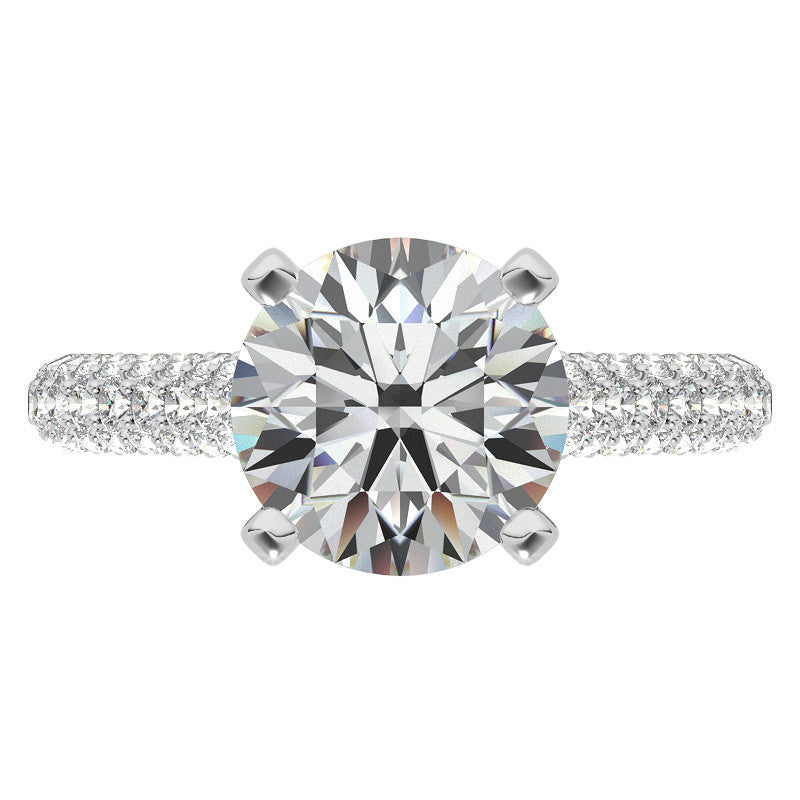 Round Pave Moissanite Cathedral Engagement Ring with Hidden Halo