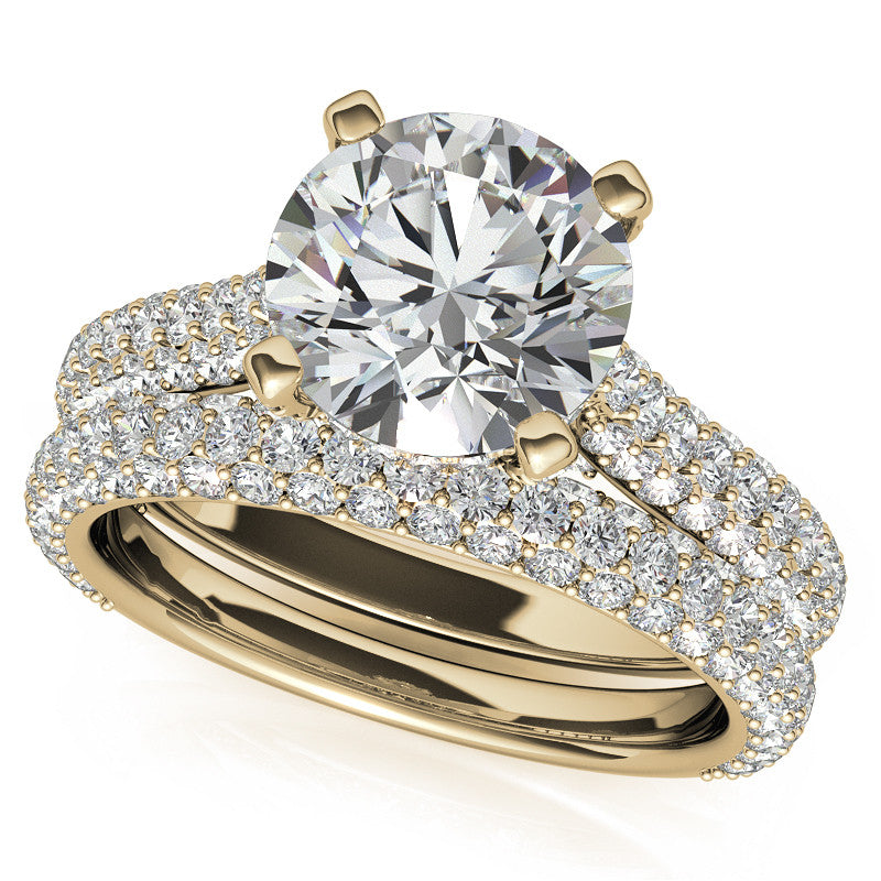 Round Pave Moissanite Cathedral Engagement Ring with Hidden Halo