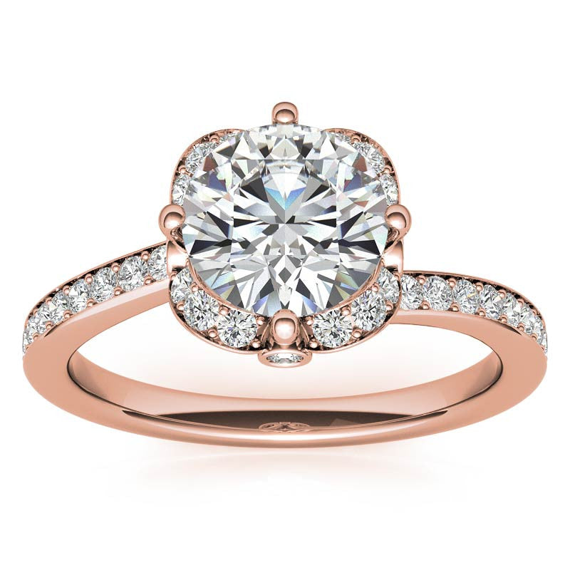 Round Bypass Floral Halo Moissanite Engagement Ring
