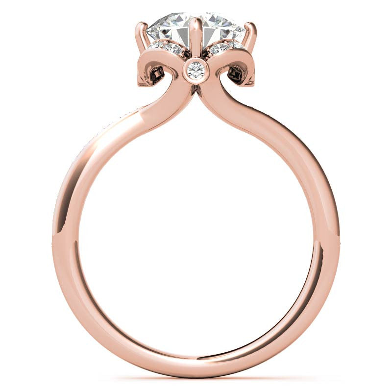 Round Bypass Floral Halo Moissanite Engagement Ring