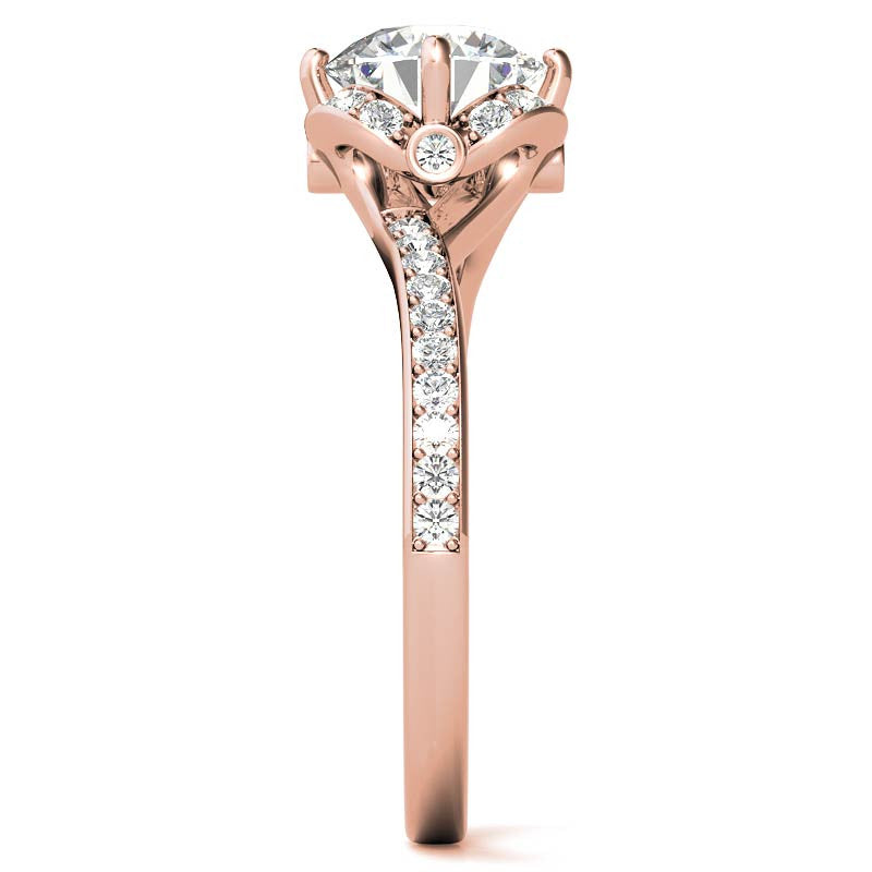 Round Bypass Floral Halo Moissanite Engagement Ring