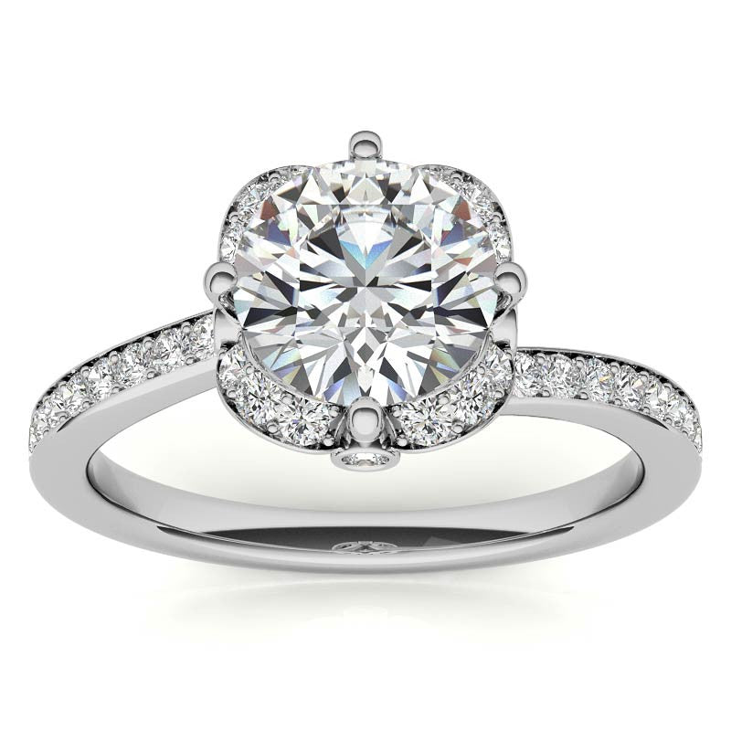 Round Bypass Floral Halo Moissanite Engagement Ring