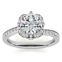 Round Bypass Floral Halo Moissanite Engagement Ring