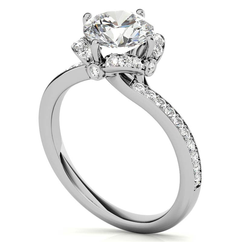 Round Bypass Floral Halo Moissanite Engagement Ring