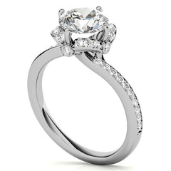 Round Bypass Floral Halo Moissanite Engagement Ring