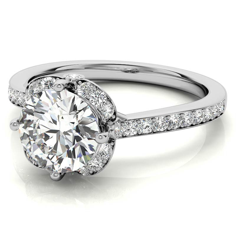 Round Bypass Floral Halo Moissanite Engagement Ring