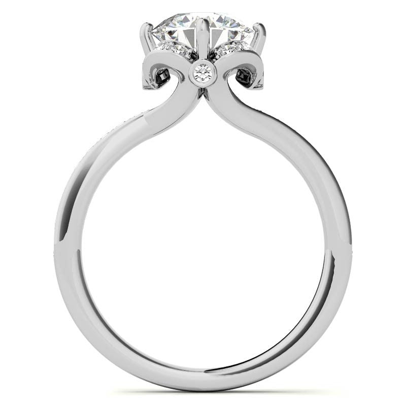 Round Bypass Floral Halo Moissanite Engagement Ring