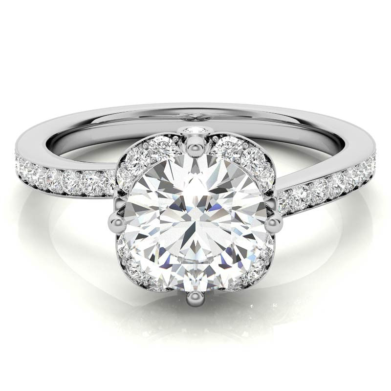 Round Bypass Floral Halo Moissanite Engagement Ring