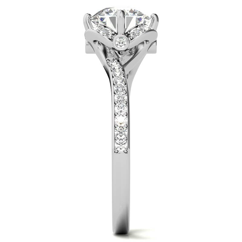 Round Bypass Floral Halo Moissanite Engagement Ring