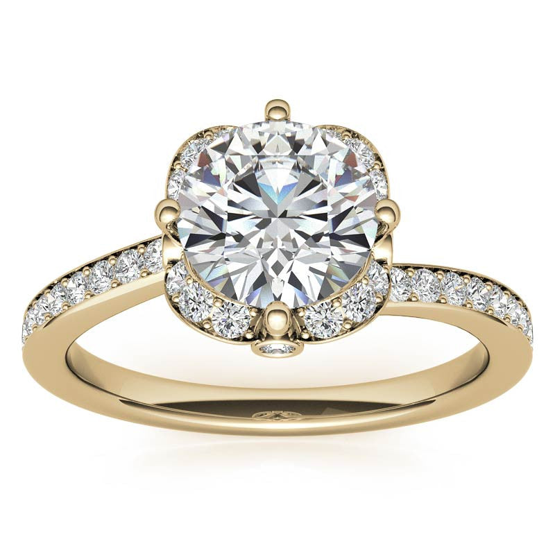 Round Bypass Floral Halo Moissanite Engagement Ring
