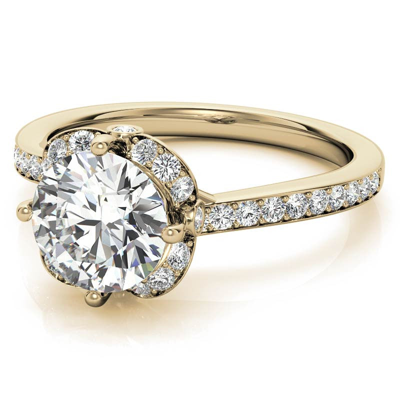 Round Bypass Floral Halo Moissanite Engagement Ring