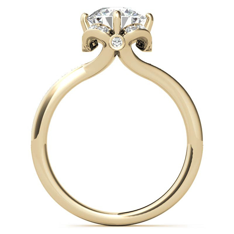 Round Bypass Floral Halo Moissanite Engagement Ring