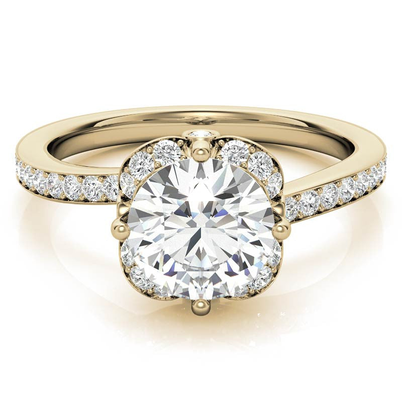 Round Bypass Floral Halo Moissanite Engagement Ring