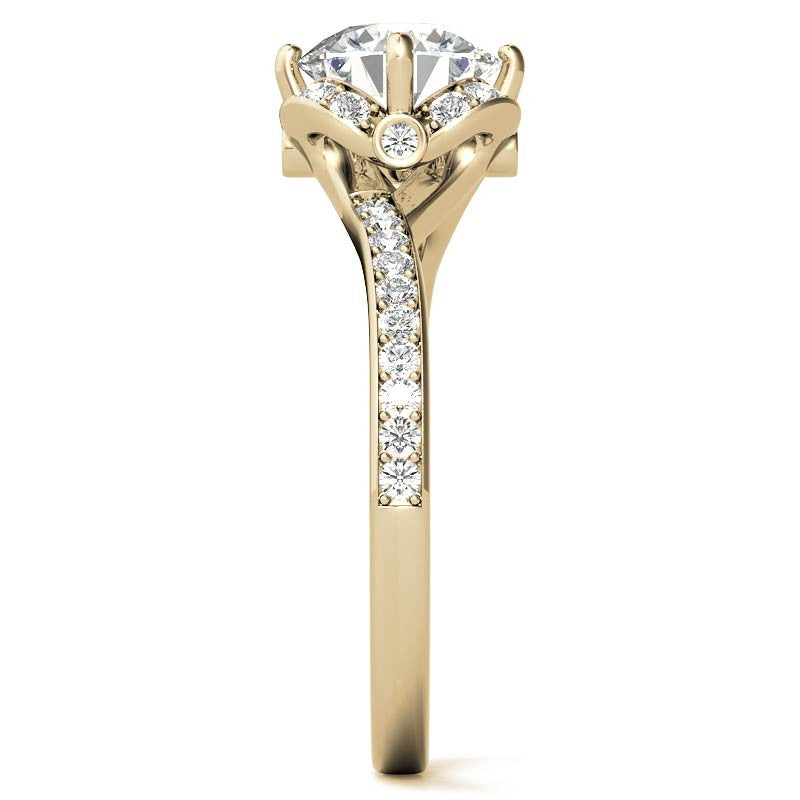 Round Bypass Floral Halo Moissanite Engagement Ring