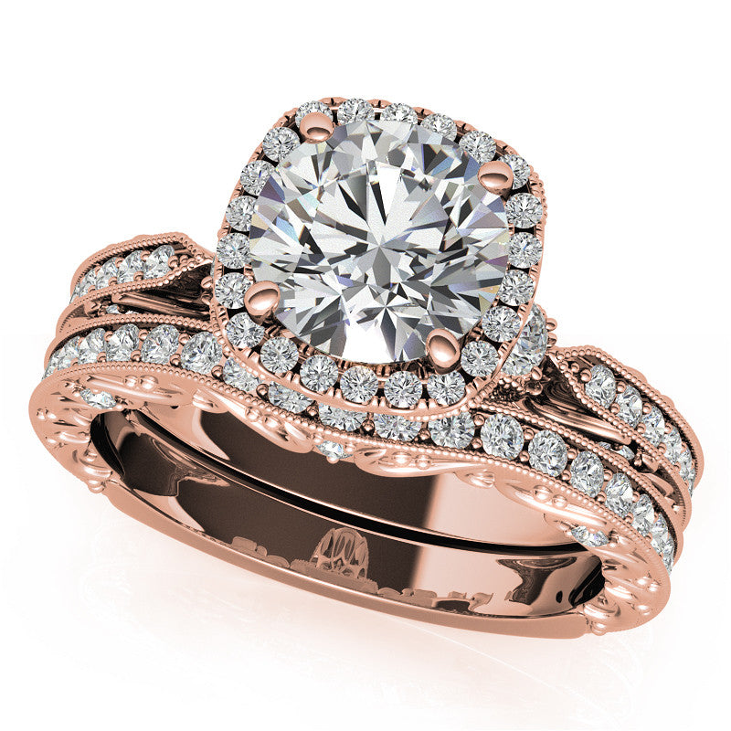 Round Antique Style Moissanite Engagement Ring with Milgrain