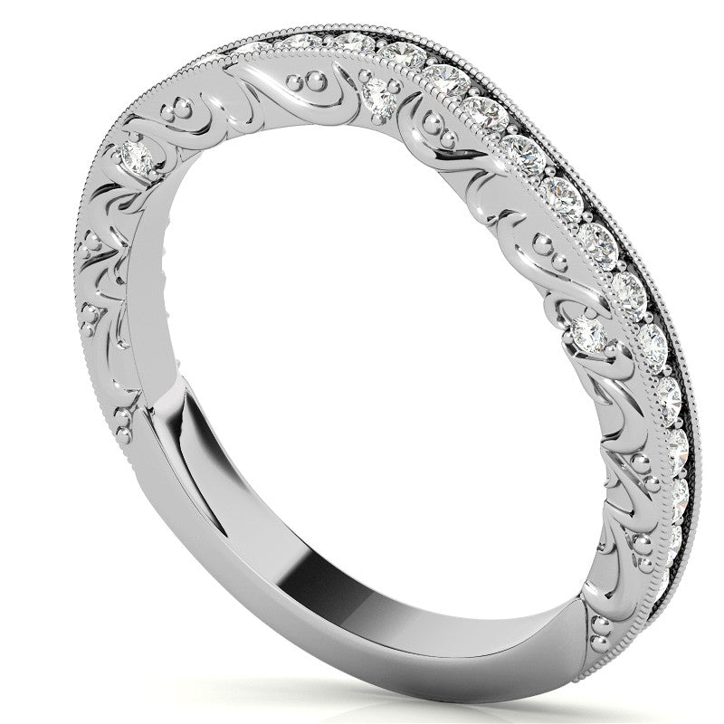 Round Antique Style Moissanite Engagement Ring with Milgrain