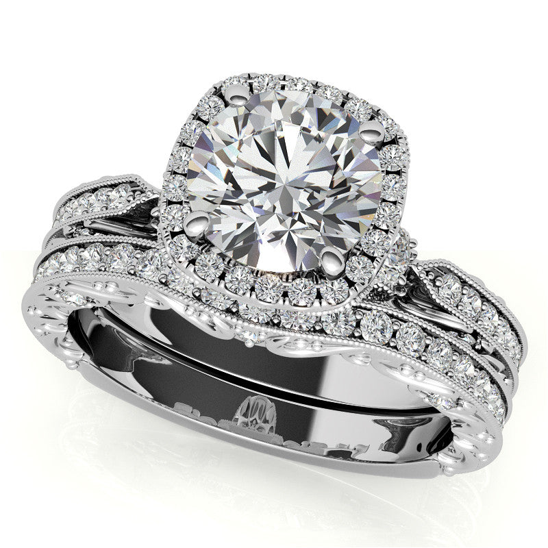 Round Antique Style Moissanite Engagement Ring with Milgrain