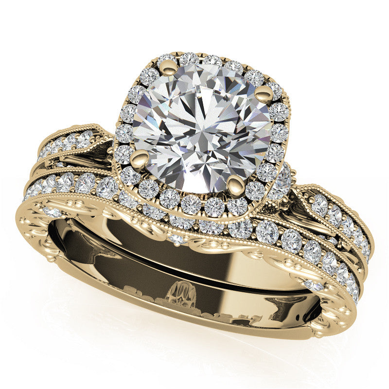 Round Antique Style Moissanite Engagement Ring with Milgrain