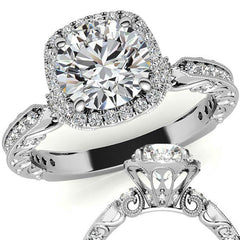 Round Antique Style Moissanite Engagement Ring with Milgrain