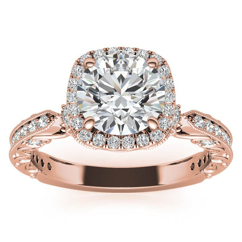 Round Antique Style Moissanite Engagement Ring with Milgrain