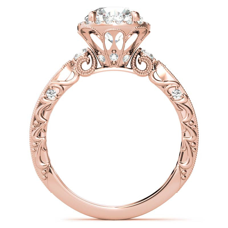 Round Antique Style Moissanite Engagement Ring with Milgrain