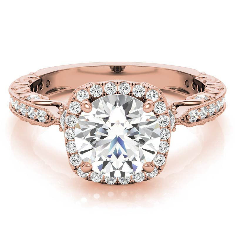 Round Antique Style Moissanite Engagement Ring with Milgrain
