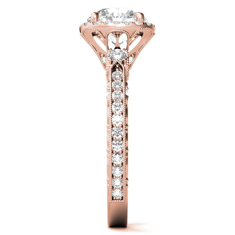 Round Antique Style Moissanite Engagement Ring with Milgrain