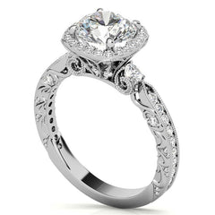 Round Antique Style Moissanite Engagement Ring with Milgrain