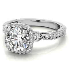 Round Antique Style Moissanite Engagement Ring with Milgrain