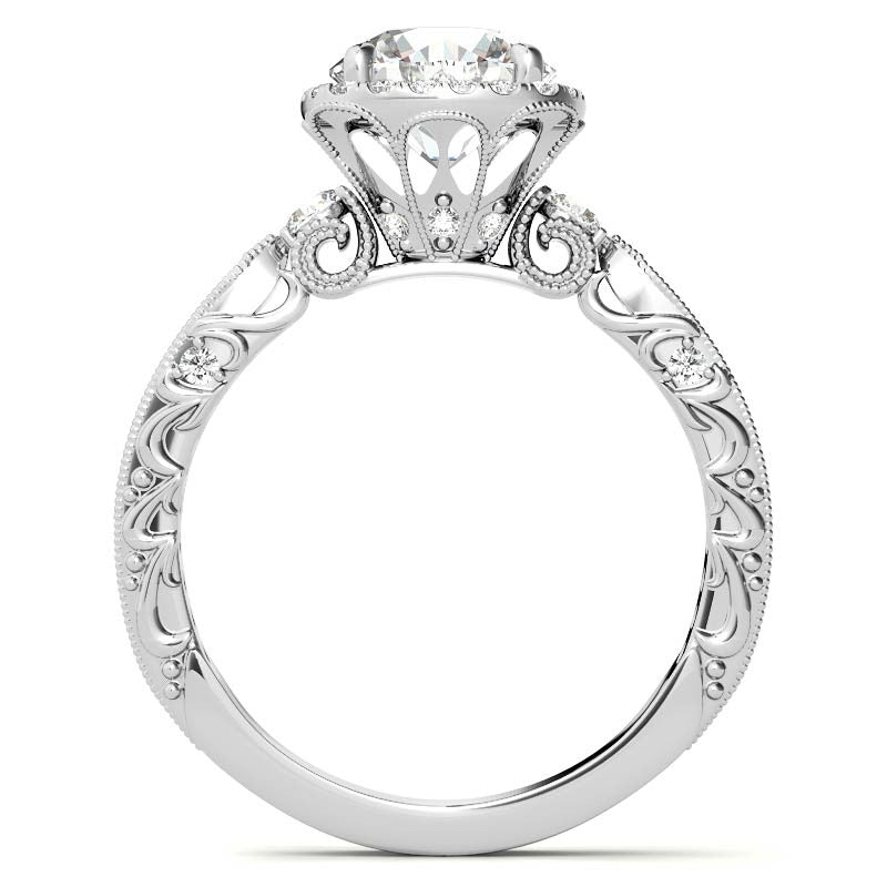 Round Antique Style Moissanite Engagement Ring with Milgrain