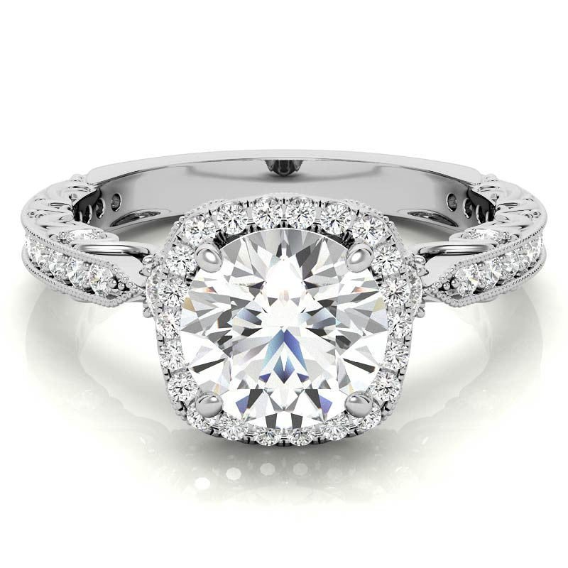 Round Antique Style Moissanite Engagement Ring with Milgrain