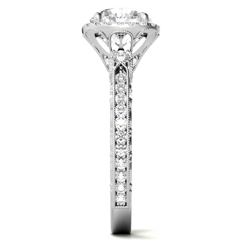 Round Antique Style Moissanite Engagement Ring with Milgrain