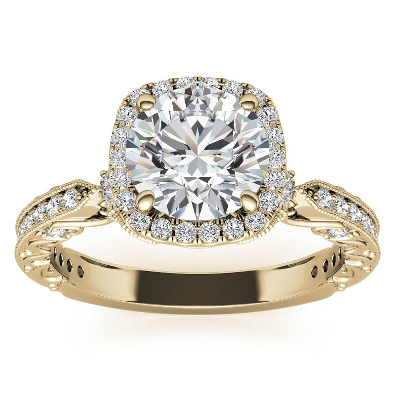 Round Antique Style Moissanite Engagement Ring with Milgrain